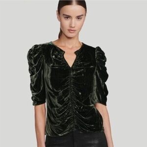 Frame Kate Shirred Velvet Top | Ruched Green Velvet Top